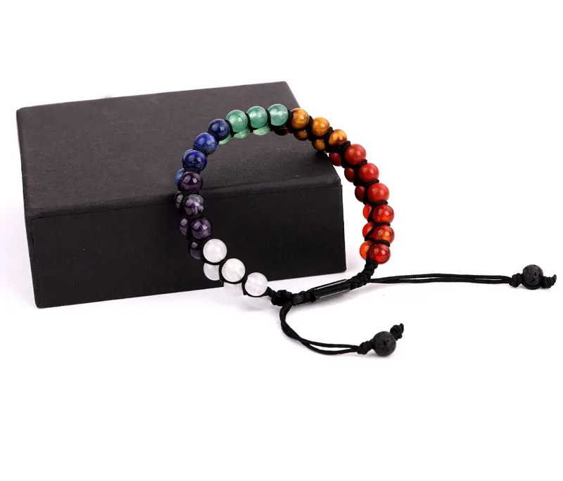 Unqiue design high quality natural stone braided beads bracelet bangle 7 charka lava stone energy lucky men women jewelry gift - Image 2
