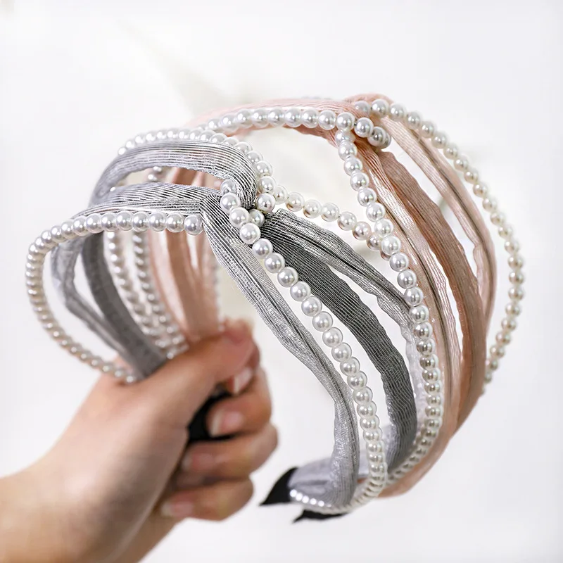 2020 Vintage Lace Mesh Cross Pearl Jewel Bezel Hairbands For Women Turban Headband Hoop Clips Girls Hair Accessories Headwear |