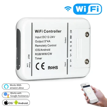 

DC12-24V 4A*5CH RGB/WW/CW LED WIFI Controller IOS Android Smart Link Timer Music Control RGB Controller for strip light