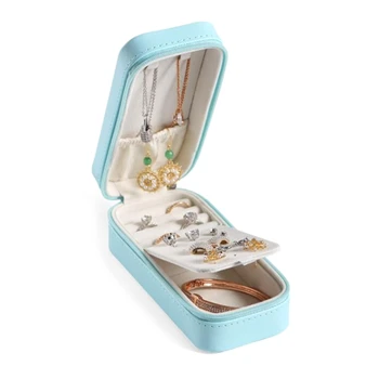 

Protable Travel Leather Rectangle Bracelet Box Earrings Necklace Cosmetic Organizer Display Brooch Jewelry Storage Case