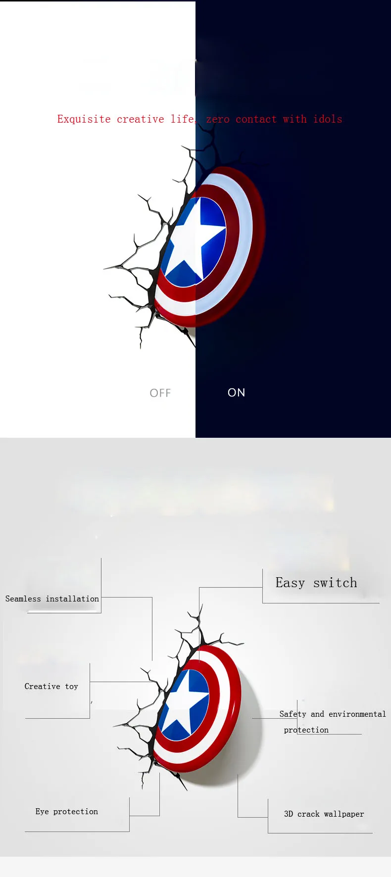 3D Marvel Капитан Америка светодиодный ночник Настенный светильник спальня ABS Креативные украшения детской комнаты лампы праздники Рождество год лампа