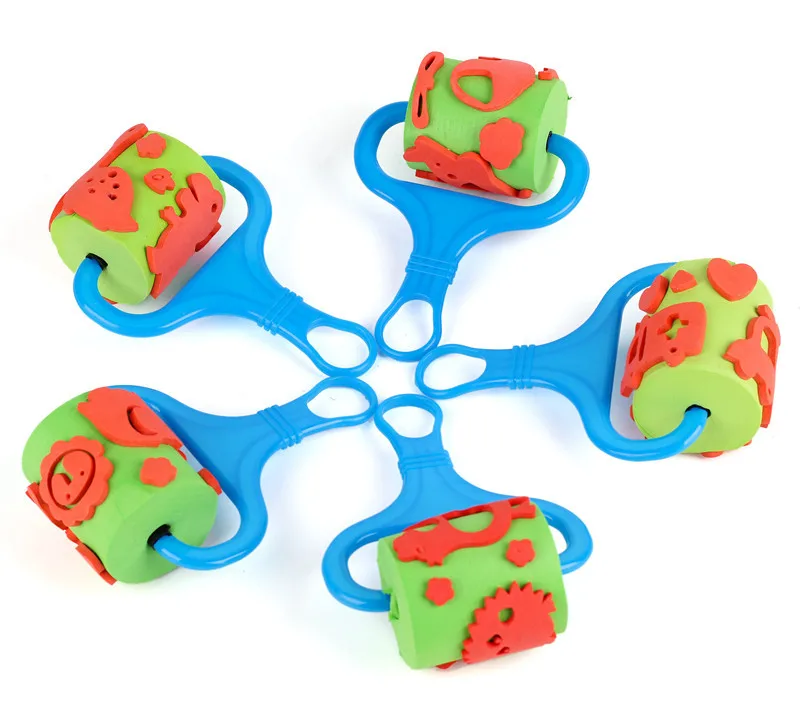 Wholesale Children Painted Eva Sponge Brush 5 of Case Graffiti Pigment Roller Stamp DIY Fine Art Tool