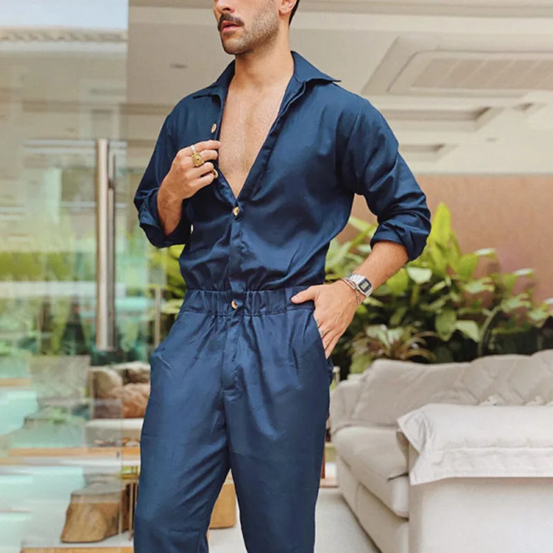 

Fashion Men Jumpsuits Long Sleeve Loose Cargo Overalls 2020 Casual Solid Joggers Streetwear Pants Men Rompers Plus Size