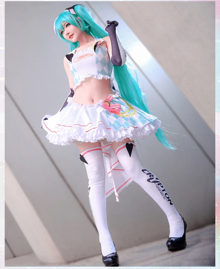 VOCALOID, костюм мику хацунэ для косплея, красивая форма на хэллоуин, топ+ юбка+ шапка+ перчатки+ головной убор+ бант+ носки, S-XL
