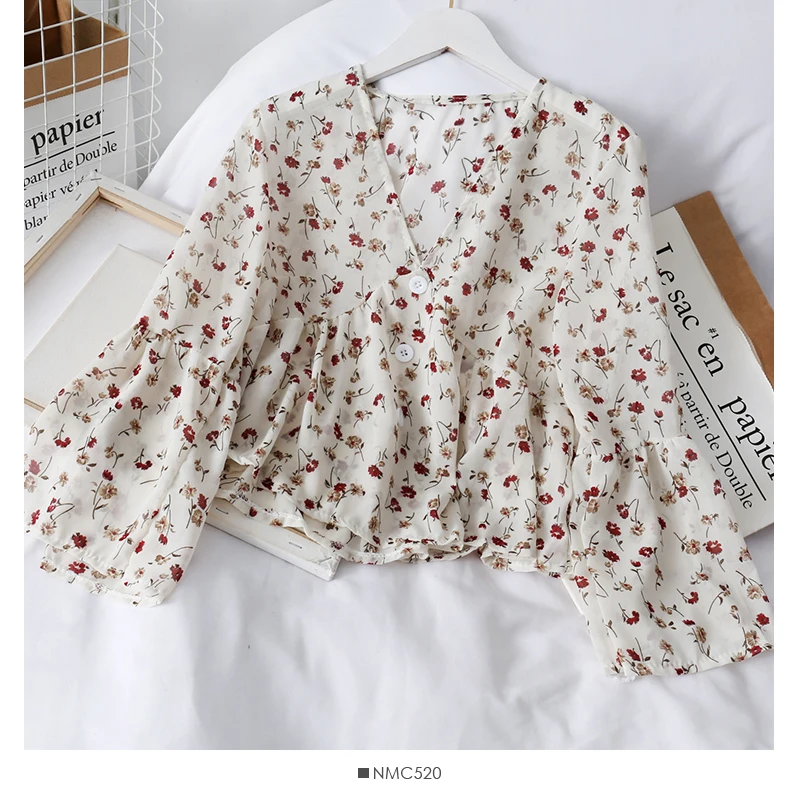 HELIAR Women Flower Printed 2020 Summer Blouse Women Buttoned Up Blouse For Women Casual Long Sleeve Blouse For Women