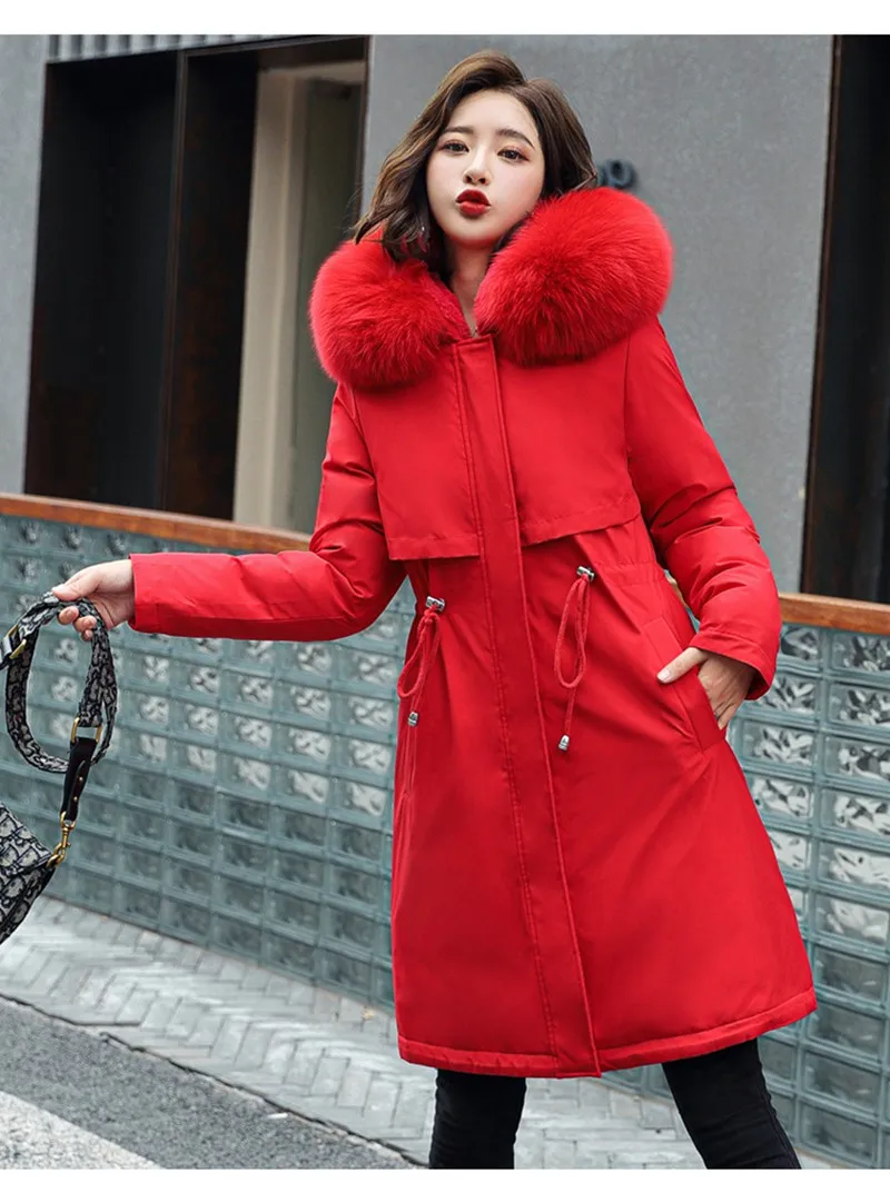 Winter Women Cotton Parkas Coats Faux Fur Hoody Lady Warm Outwear Overcoat LF2165 long puffer coat womens