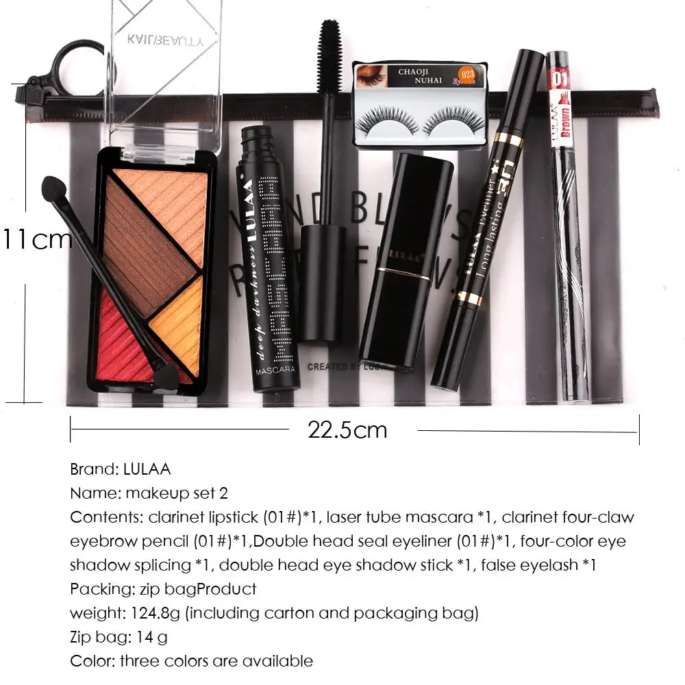 Lulaa 8 шт. наборы для макияжа Профессиональные Тени для век палитра бровей ручка тушь для ресниц хайлайтер палочка макияж наборы ежедневного использования косметическая кисточка