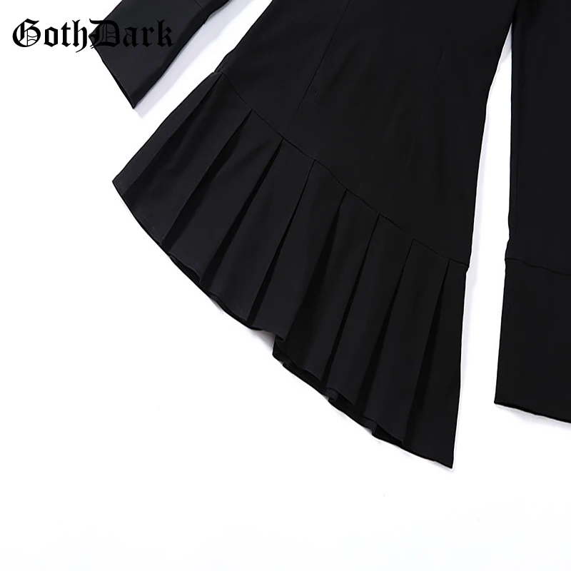 Готическое темное женское платье эстетическое готическое платье Harajuku Осень женское мини платье с длинным Рукавом Плиссированное лоскутное винтажное