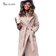 Элегантное длинное женское пальто г. Осенне-зимнее с отворотом, 2 кармана, с поясом, теплые куртки зимние однотонные пальто Женская куртка, верхняя одежда