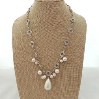 

19'' White Pearl White Golden Plated Chain Necklace Sea Shell Pearl Pendant