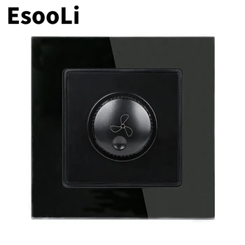 

Esooli Black Fan Controller Regulator Crystal Glass Panel Wall Switch Interruptor 16A Maximum 300W Fan Speed Control Switch