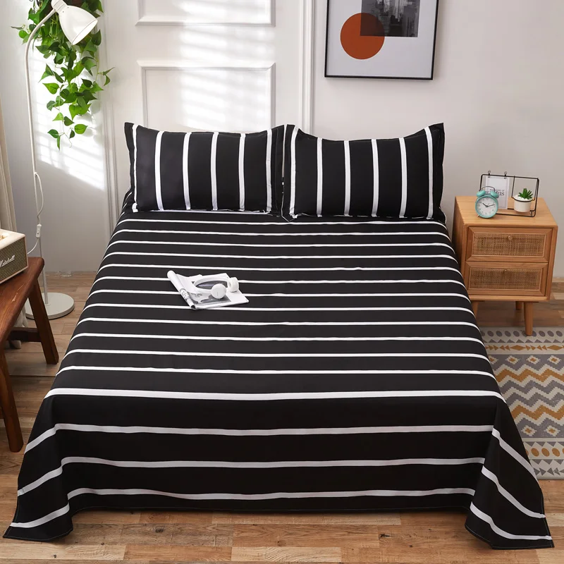 Bonenjoy Bed Sheet Sets Black Color Geometric Stripe Simple Style Top