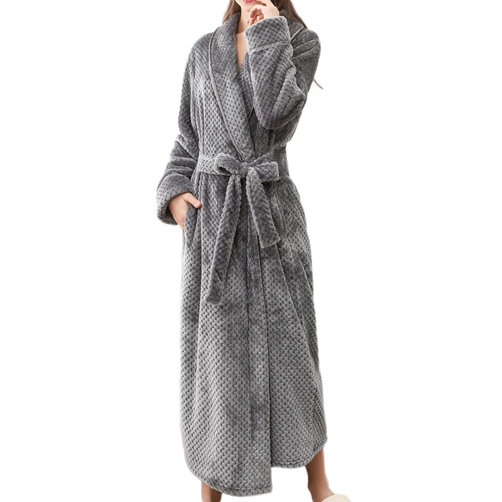 Женская зимняя удлиненная Коралловая плюшевая шаль, мужской халат, халат с длинными рукавами, халат, женский халат, Ночная одежда для влюбленных - Цвет: Gray