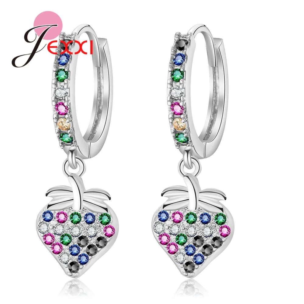 

Factory Direct Sale Multiple Color Cubic Zirconia Strawberry Dangle Earrings 925 Sterling Silver Jewelry For Wedding/Engagement