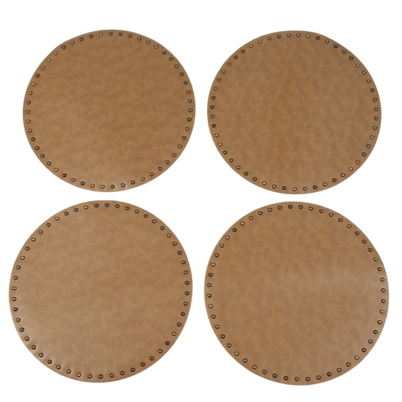 

European Style Light Luxury Retro PU Leather Placemat Double-Sided Rivet Round Cushion Waterproof Oil-Proof Heat-Insulating Plac