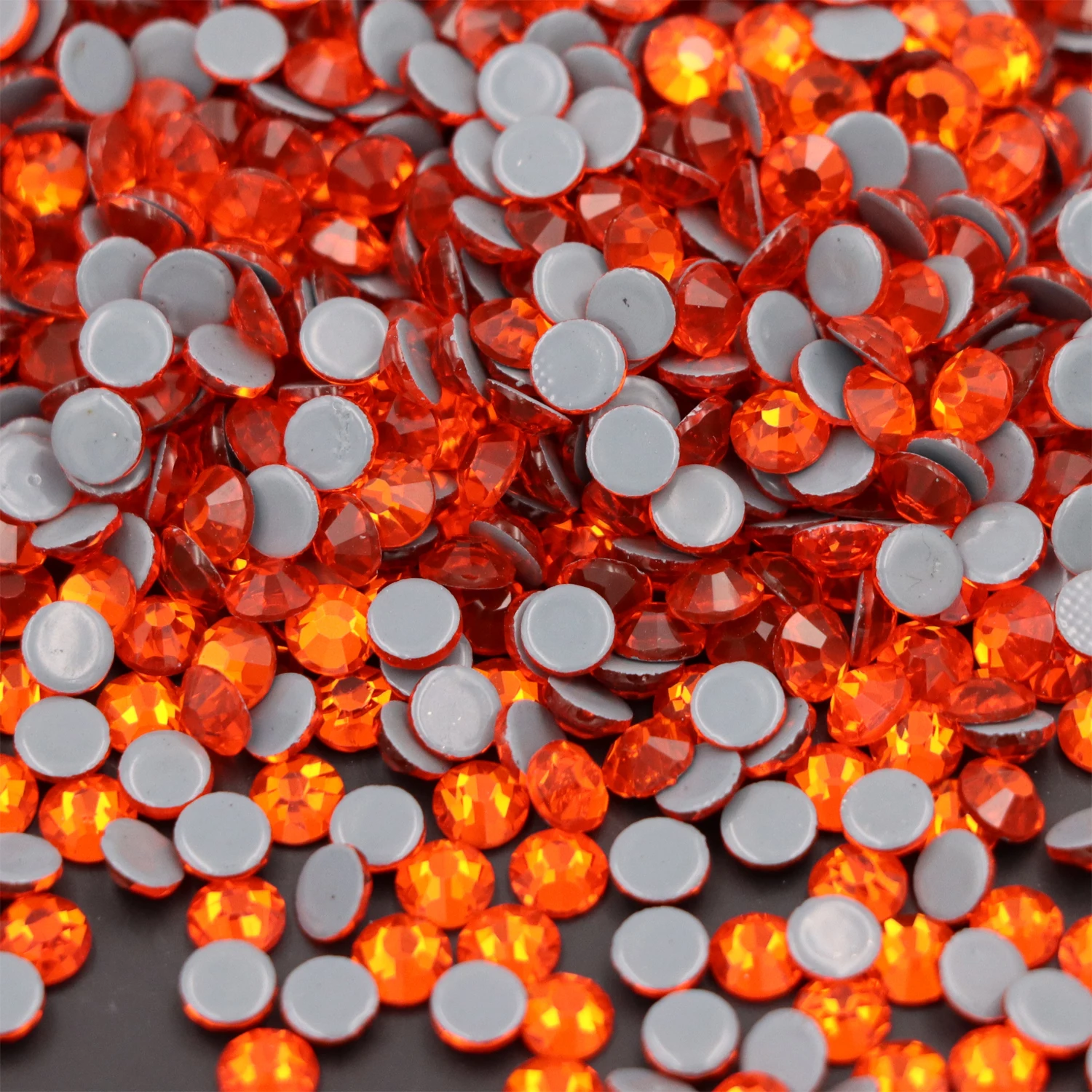 SS6-SS30 Hotfix Glass Flatback Rhinestone Orange Glitter Round