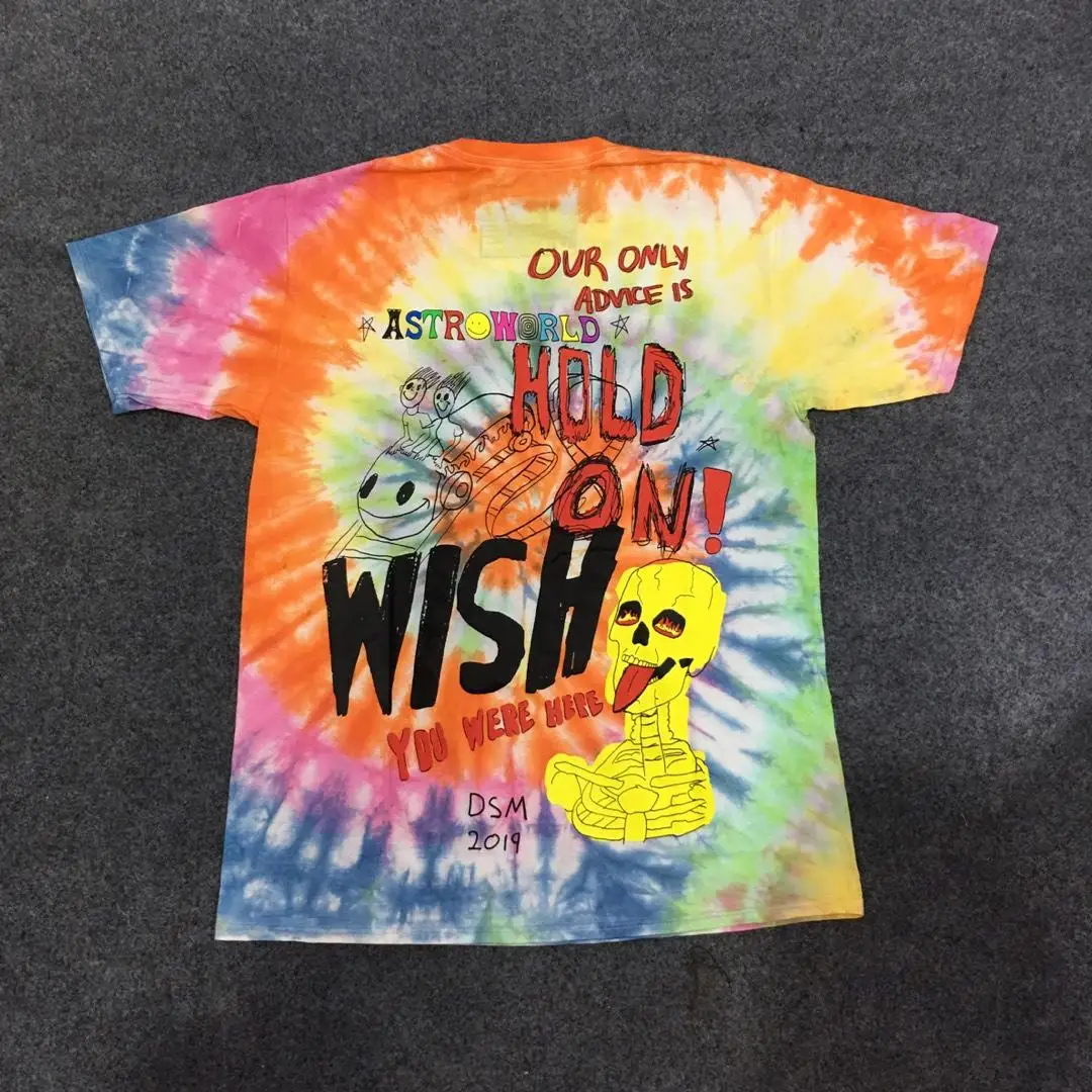 4 19SS с изображением Трэвиса Скотта Astroworld Festival Run Tie Dye 1:1 футболка для мужчин и женщин уличная хип хоп с изображением Трэвиса Скотта ASTROWORLD футболки - Цвет: 4