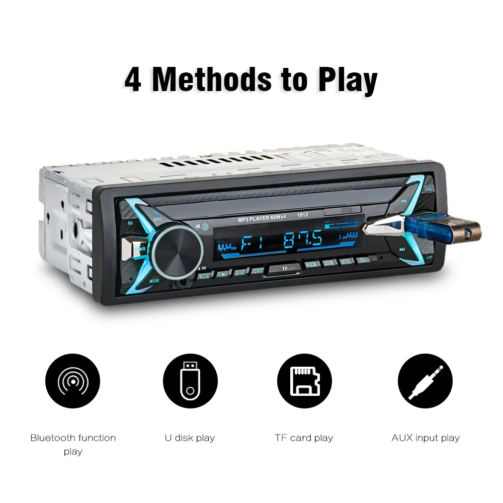 Bluetooth Автомобильный MP3-плеер многоцветная кнопка света авто мультимедийная система 87,5-108,0 МГц fm-радио с пультом дистанционного управления