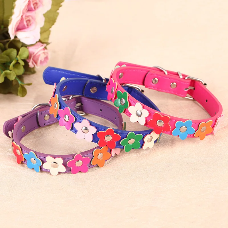 

9 Flower Pu Dog Collar Adjustable Small Dogs Pet Collar