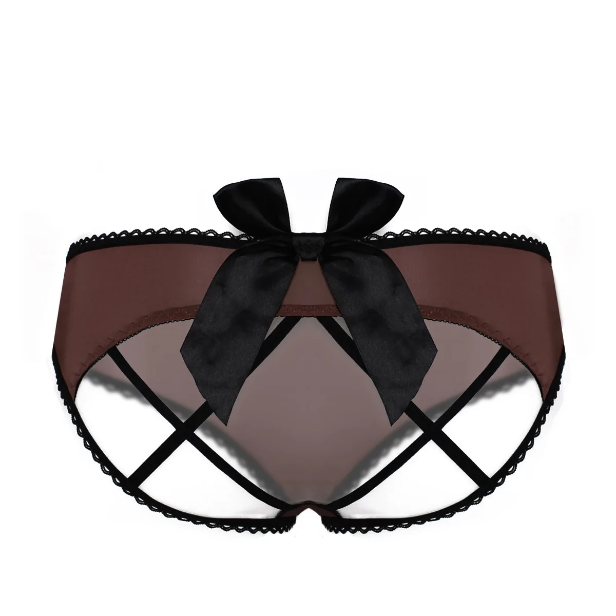 Sexy Ladies Panties Open Low Waist Bow Temptation Beautiful Hip Perspective Briefs Hollow Exposed Butt Pants Erotic Lingerie