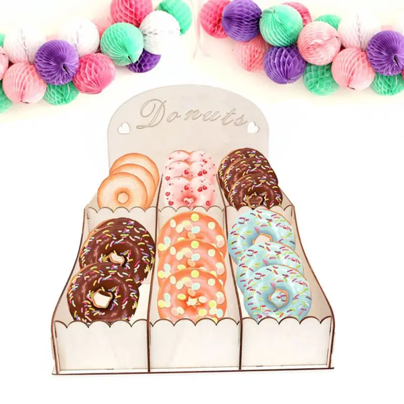 

Wooden 6-Cell Donut Stand Food Serving Tableware Dessert Pastry Tray Display Holder Candy Box Party Decoration