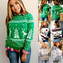 Женский Рождественский свитер с длинным рукавом, Рождественский свитшот, Зимний пуловер, топы