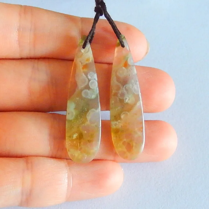 

Wholesale gemstone.Natural Ocean jasper Fashion Woman Earrings,dropshipping acceptable!40x11x4mm,5.4g