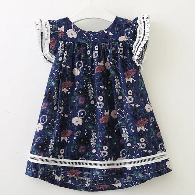 Bear leader/платье для девочек; платье с цветочным рисунком; Элегантное летнее детское пляжное платье с рукавами-крылышками; одежда для детей; детская одежда; вечерние платья - Цвет: AX1030 navy blue
