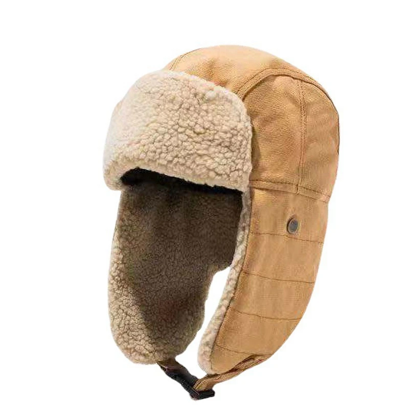 Unisex Fluffy Fur Cap Winter Bomber Hats Plush Earflap Russian Ushanka Windproof Thicken Velvet Skiing Caps Comfortable Outdoor sheepskin bomber hat