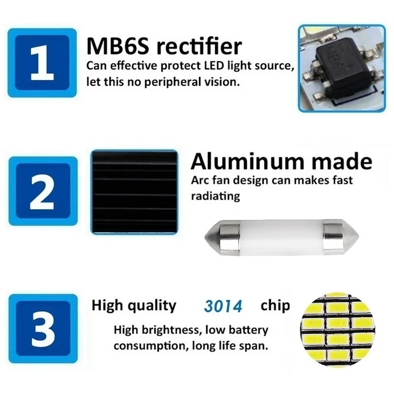 3 шт. автомобиль C5W автомобильный блок светодиодов лампы 41/39/36/31mm машина для салона, иллюминационная, потолочная лампа для чтения источник белая сторона фонарь освещения номерного знака 12V