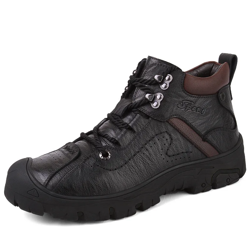 Genuine Leather Shoes Men Russian style Men Snow Boots Plus Size Top Quality Leather Ankle Boots Lace-up Warm Winter Shoes
