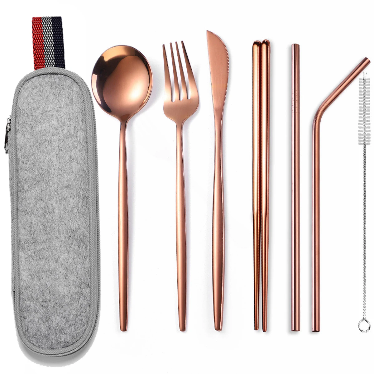 

Portable Cutlery Set Rose Gold Stainless Tableware Sets Travel Dinnerware Ste Straw Outdoor Picnic with Box Utensils Reusable