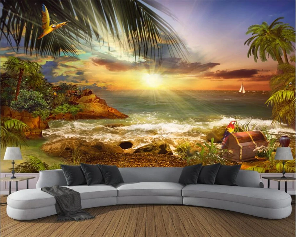 

Drop Shipping Custom Wallpaper Home Furnishings Mural Island Sand View 3d Living Room TV Sofa Background Wall Mural 3d Wallpaper