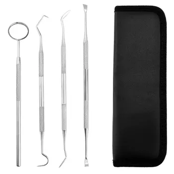 

4pcs 1 Set Stainless Steel Teeth Cleaning Kit Oral Mirror Probe Silver