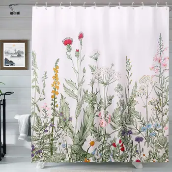 

Floral Shower Curtains for Bathroom Fabric Shower Curtain Polyester Bath Curtain with 12 hooks Waterproof Flower