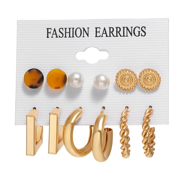 Gold Silver Color Round Hoop Earrings Set For Women Acrylic Pearl Circle Hoop Earrings 2021 Trend Brincos Party Jewelry