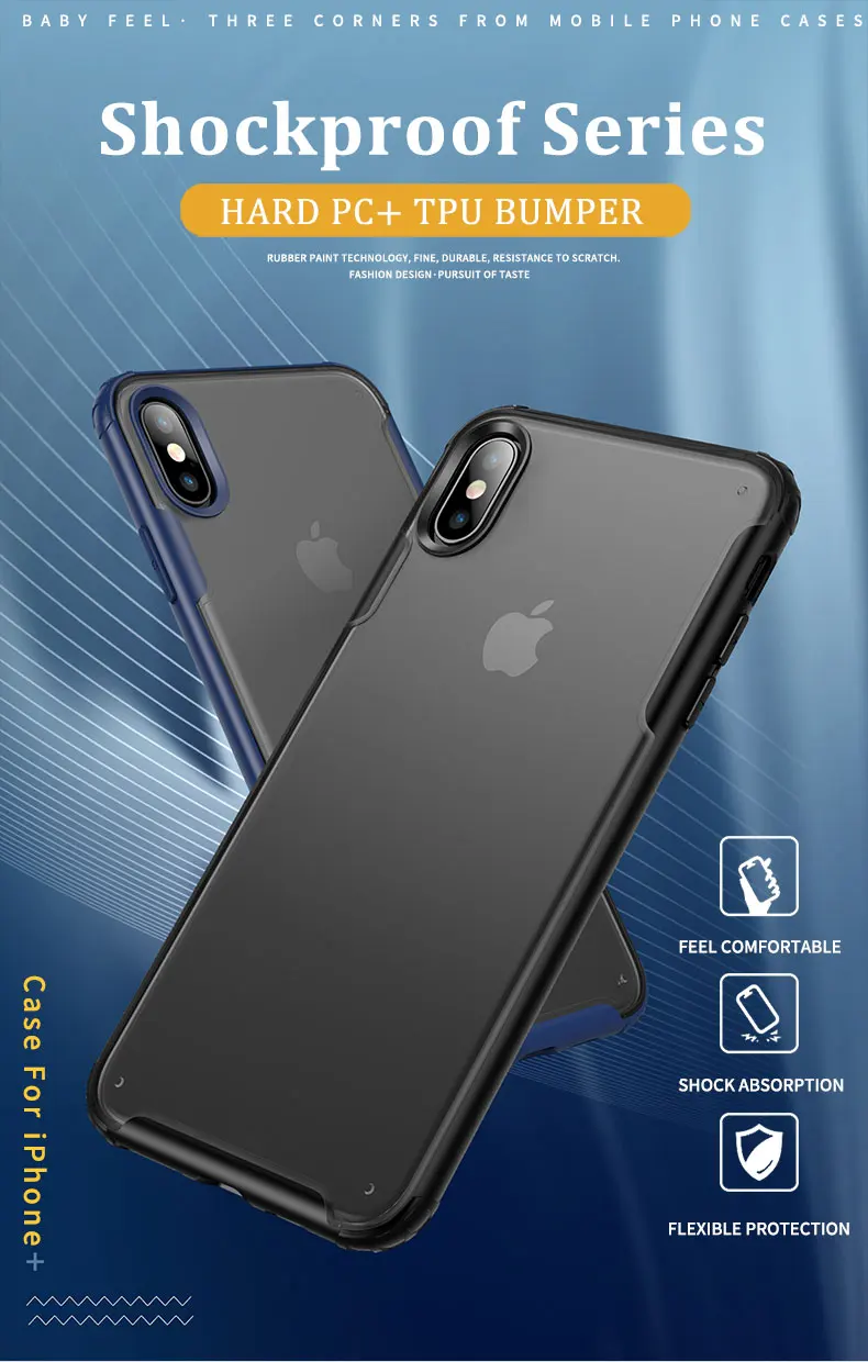 Для iPhone Xs MAX XR 8 7 Чехол Ультра тонкий прозрачный PC задняя крышка с Резиновый ТПУ бампер, противоударный чехол