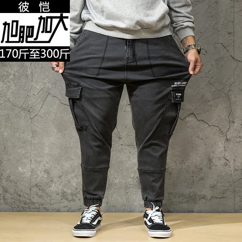 

Youth Autumn Fat Man Plus Fat Plus Size Tooling Beam Foot Jeans Super Fat Extra Large Many Yards Pocket Superpang