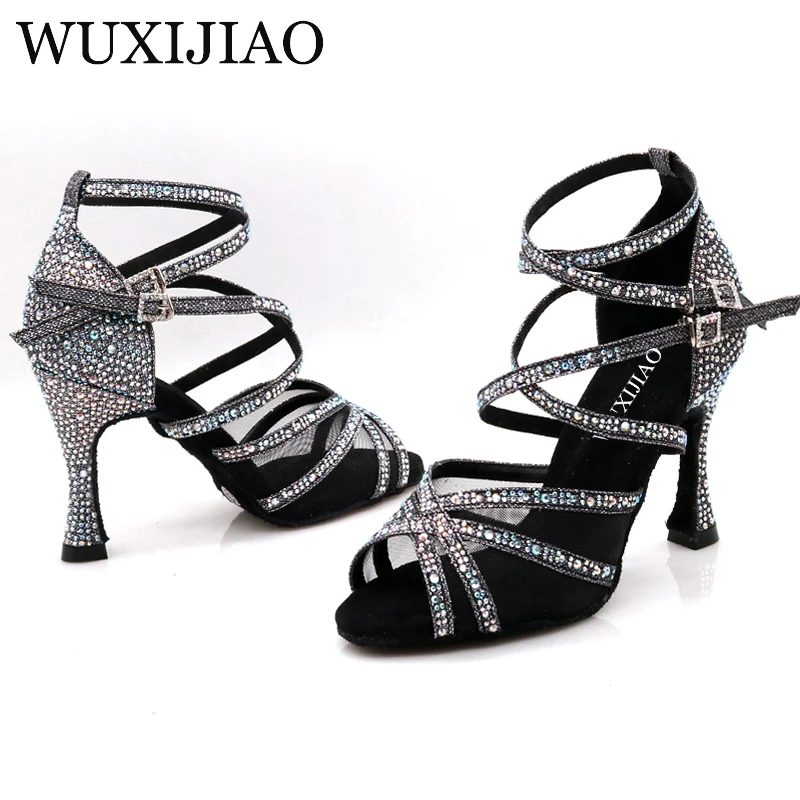 Dance shoes Dance Shoes Latin Woman Salsa Silk Satin Dancing Shoes Glitter Rhinestone Professional Dance Ballroom Soft Bottom