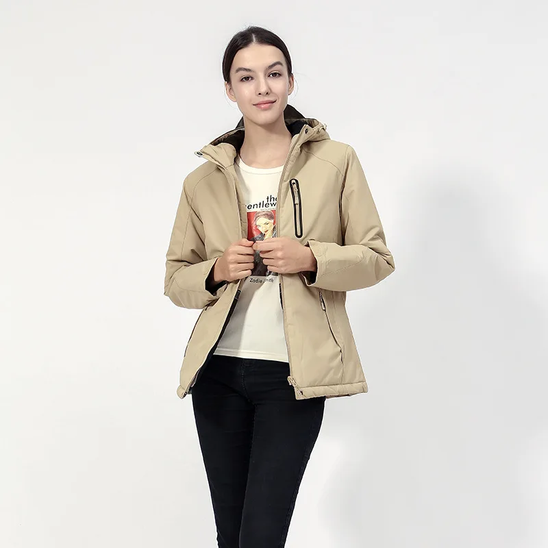 KHAKI WOMEN SAENSHING, женские теплые хлопковые куртки, зимние мужские толстые USB уличные водонепроницаемые ветровки, походные, альпинистские, лыжные - Цвет: KHAKI WOMEN