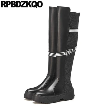 

high heel fur round toe knee fall black quality wedge flatform shoes size 34 autumn brand women winter boots genuine leather