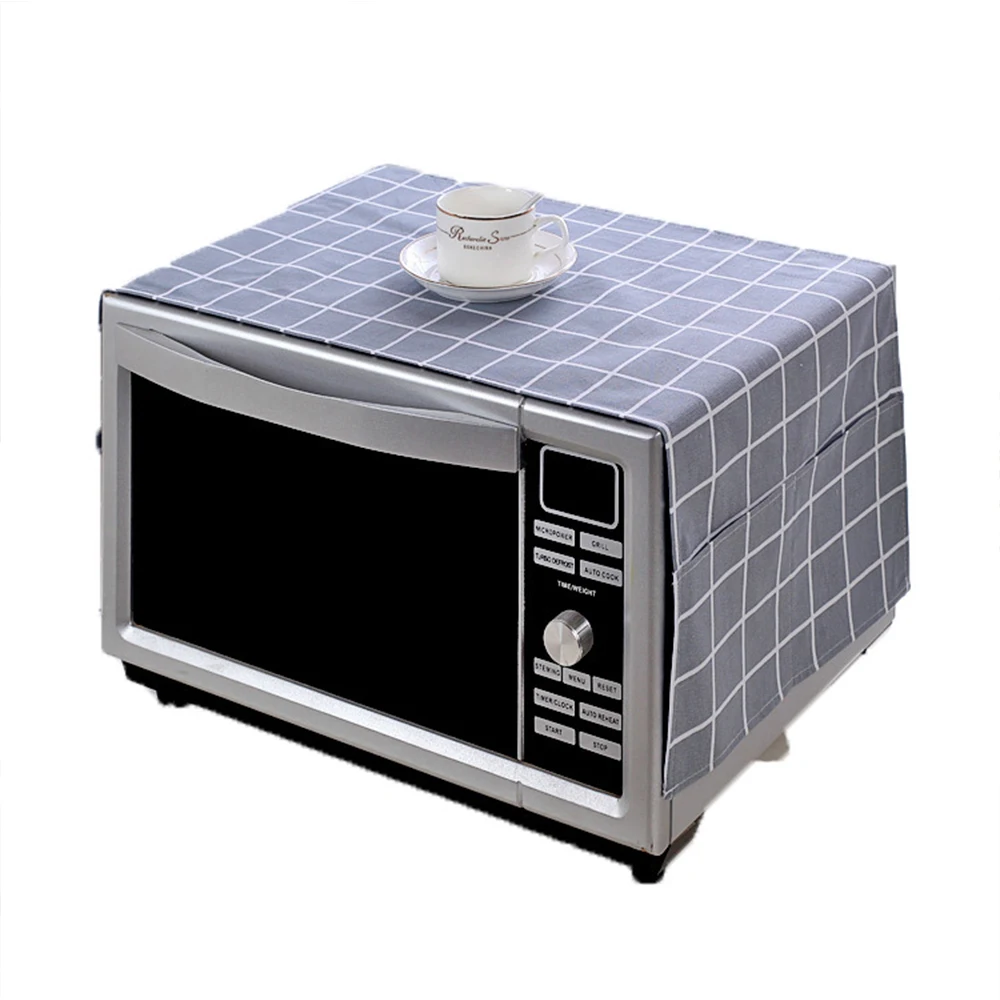 

Anti-oil Plaid Dustproof Oven Covers Microwave Cover with Storage Bag Pastoral Cotton Cloth Decal for Kitchen Home Decor