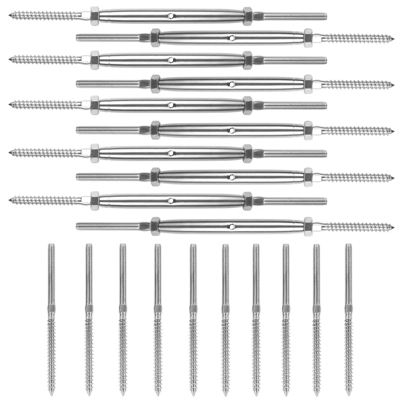 

Lag Screw Swage Turnbuckle for 1/8 inch Wire Rope Cable, Stainless Steel T316 Marine Grade