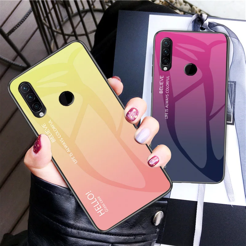 

For Lenovo Z6 Lite Case Luxury Hard Tempered Glass Gradient Protect Back Cover case For lenovo z6lite full cover phone shell