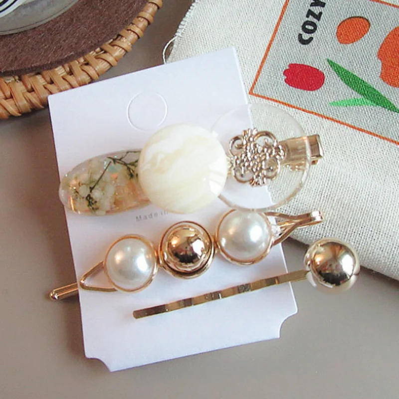 Корейские Модные металлические заколки для волос с имитацией жемчуга красочные
