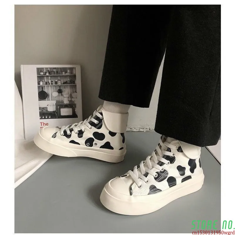 Women' Platform Sports Boots 2021 Spring Summer New Fashion Cow Print  Canvas Shoes Female High Top Tennis Casual Flat Sneakers - Women's  Vulcanize Shoes - AliExpress