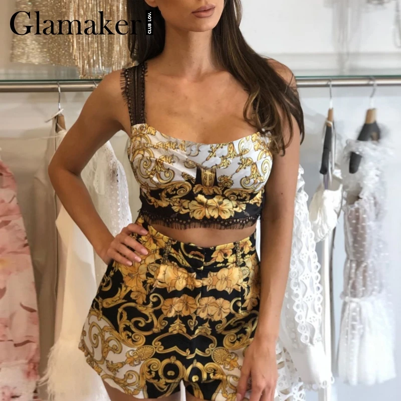 Glamaker сексуальный комплект из двух предметов с принтом пейсли короткий