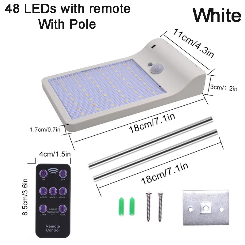 Солнечный уличный светильник для сада, светодиодный уличный светильник с датчиком, лампа на солнечной энергии, водонепроницаемый садовый Точечный светильник - Испускаемый цвет: 48 LEDs with Pole