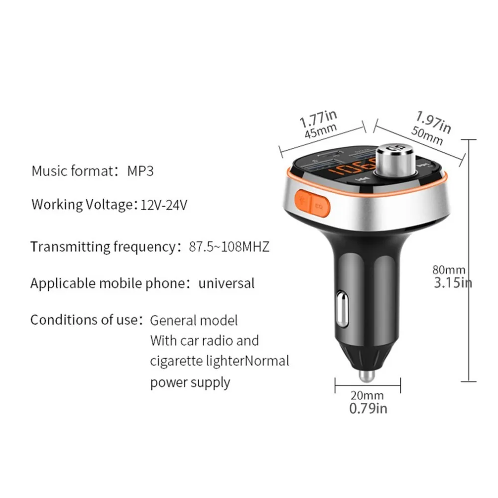 Fm-передатчик беспроводной hands-free автомобильный mp3-плеер сабвуфер красочные атмосферные огни двойной USB PD3.0 Быстрая зарядка