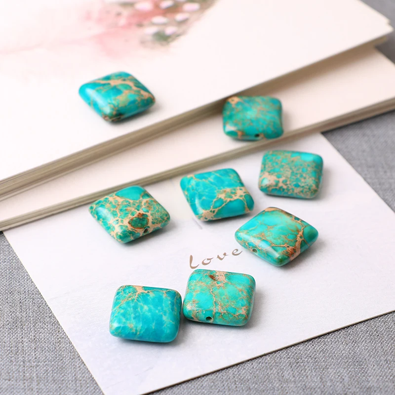 Emperor Pine Beads Natural Stone 14mm Square Shape See sediment Loose bead fit Jewelry Bracelet Making DIY DXT02302